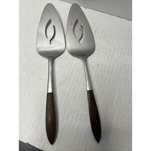 Pair OfEkco Eterna Epic Canoe Muffin Stainless Steel Wood Handle Pie Cake Server